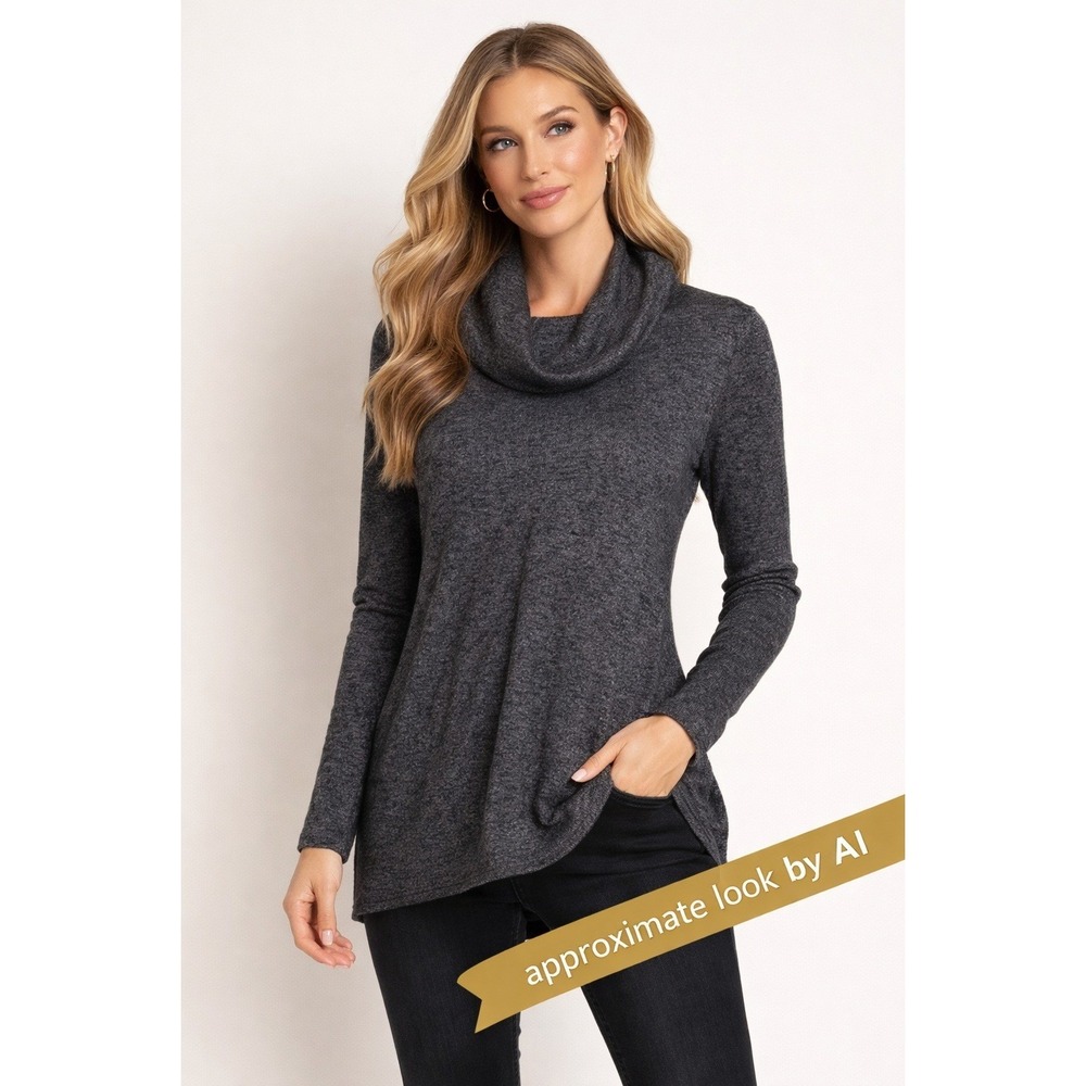 Calvin Klein Womens Cowl Neck Marl Knit Sweater Charcoal Gray Tunic Medium